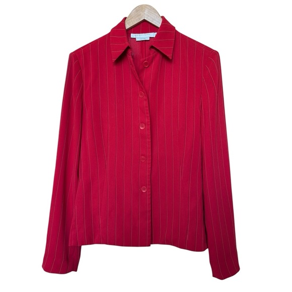 VTG! Garfield & Marks Women's 8 Red Striped Long Sleeve Button-Up Collared Shirt - Picture 1 of 7